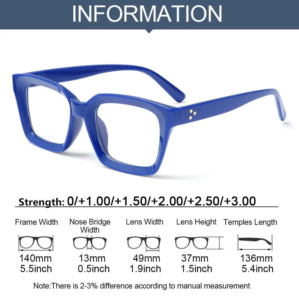 Men Women Fashion Oversized Square Reading Glasses Large Frame Presbyopia Eyeglasses Diopter +1.0~+3.0