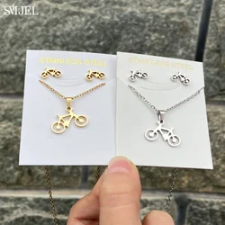 Classic Punk Cute Cycling Bicycle Pendant Necklace Stainless Steel Earrings Fashion Jewelry for Women Men Biker Birthday Gifts