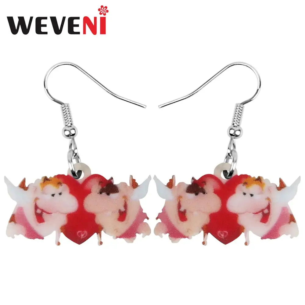 WEVENI-pendientes acrílicos de cerdo y Cupido para mujer y niña, joyería colgante con forma de gota de Animal, decoración para el Día de San Valentín, accesorio de regalo