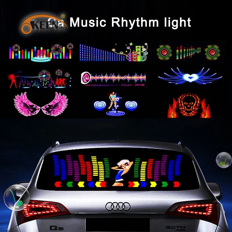 OKEEN Car Sticker Music Rhythm Light styling Neon Light Sound Music LED Flash Windshield Panel Light Led Modellin Decorate Lamp