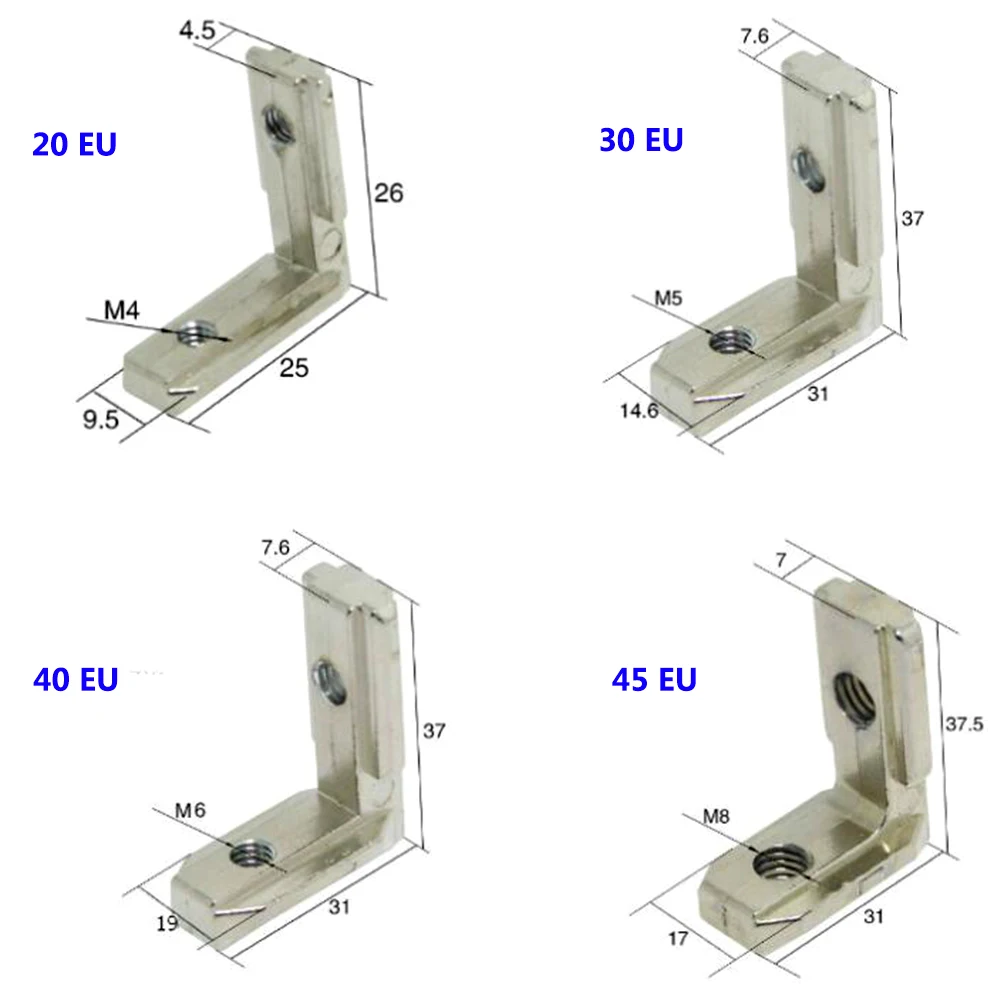 10PCS T Slot L-Shape Aluminum Profile Interior Corner Connector Joint Bracket for 2020 3030 4040 4545 EU Alu-profile with Screws