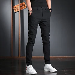 Pantalones casuales de algodón negro para hombre, ropa de calle de estilo coreano, pantalones ajustados, moda