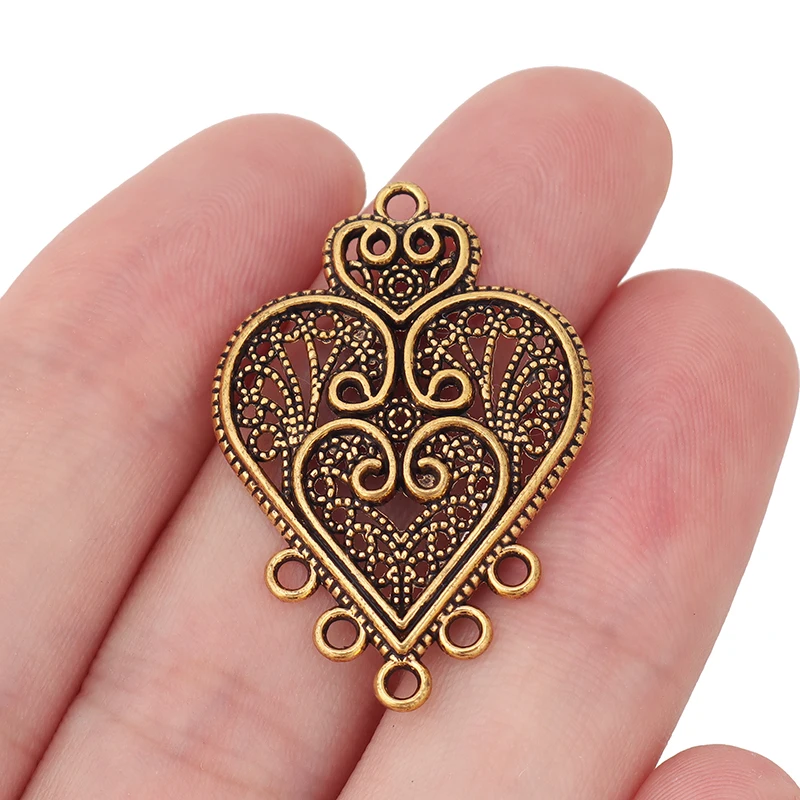 ZXZ 10pcs Tibetan Silver/Gold Tone Filigree Heart Earring Chandelier Connector Charms Pendants Jewelry Findings