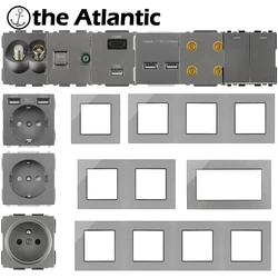 S Series- EU French Power Wall Socket USB Switch Type C RJ45 Audio HDMI Module Frame DIY Free Combination Gray Grey Glass