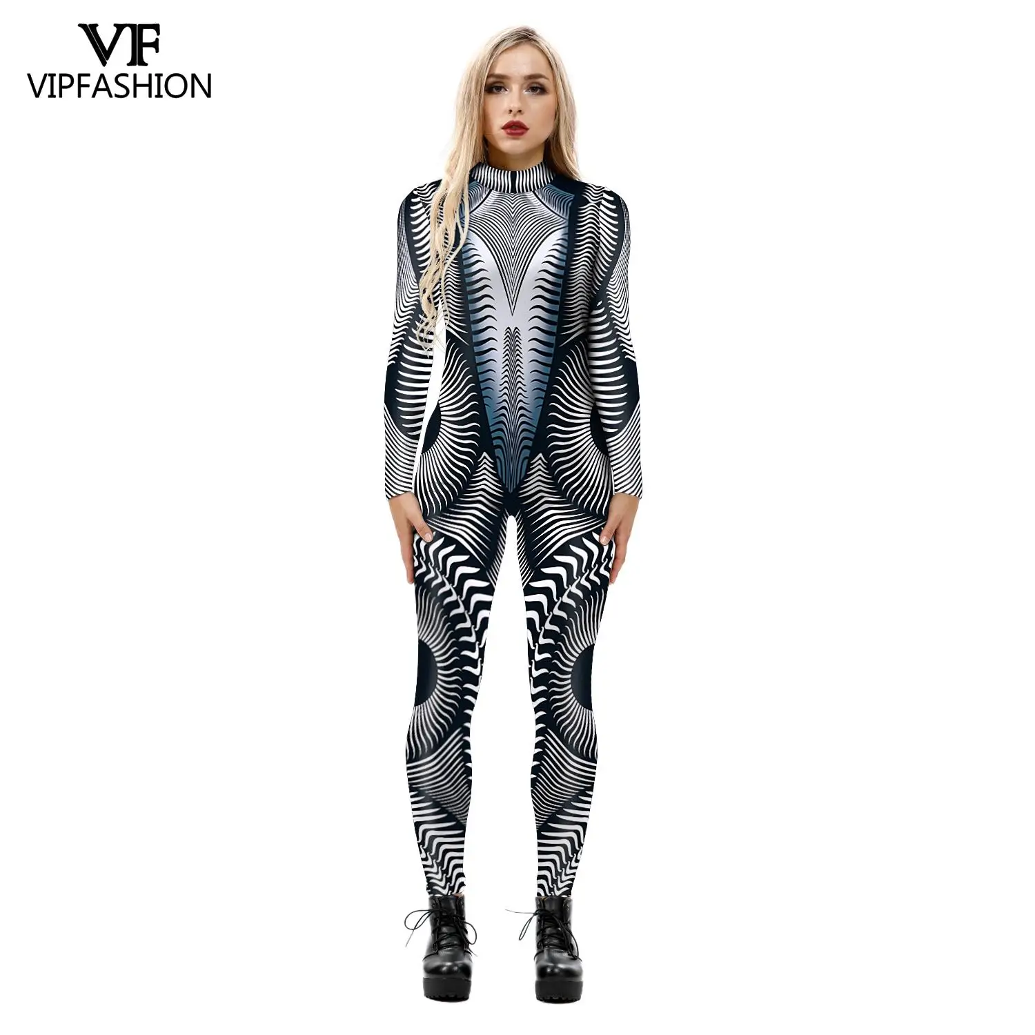 VIP FASHION New Halloween Female Cosplay Costume Zentai Spandex 3D Printed Skeleton Women Costume Fancy Outfits Jumpsuits