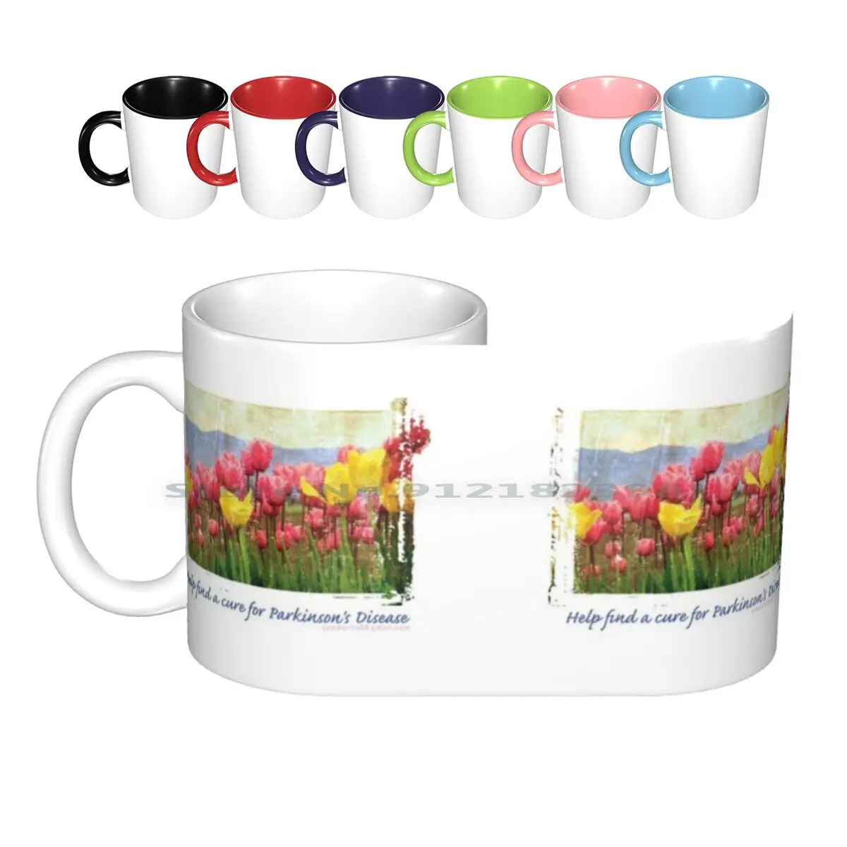 Find A Cure For Parkinson's Field Of Tulips Ceramic Mugs Coffee Cups Milk Tea Mug Parkinsons Disease Tremor Young Onset