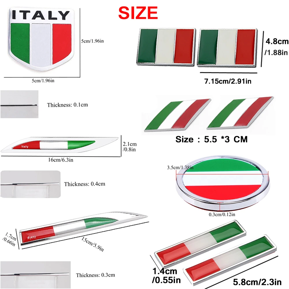 DSYCAR 2Pcs/Pair Car 3D Metal Italy Flag Emblem Badge Decals Sticker Car Exterior Accessories