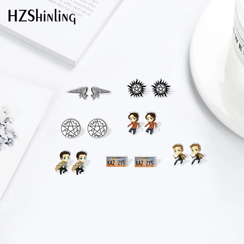 Supernatural Cartoon Pattern Stainless Steel Ear Craft Resin Epoxy Earrings Accessories