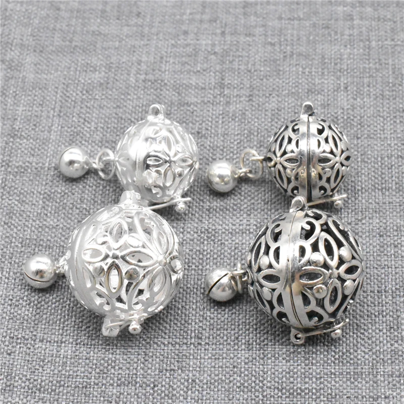 925 Sterling Silver Flower Locket Charm w/ Bell Memory Prayer Box Pendant for Necklace