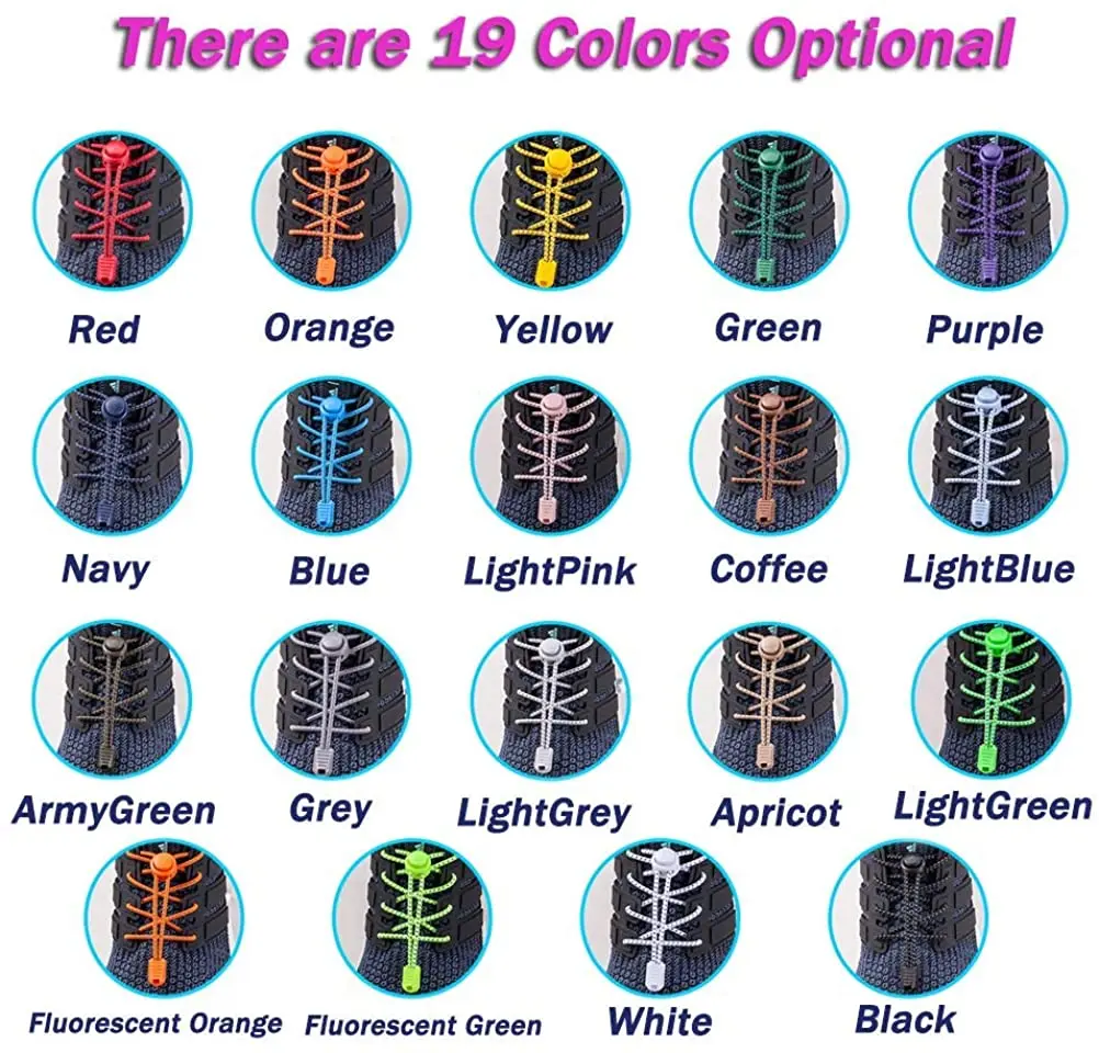 1Pair Colored Dots Round Shoelaces Elastic Plastic Lock Hiking Sport No Tie Shoelace Adult Children Shoe Accessories Rubber Band