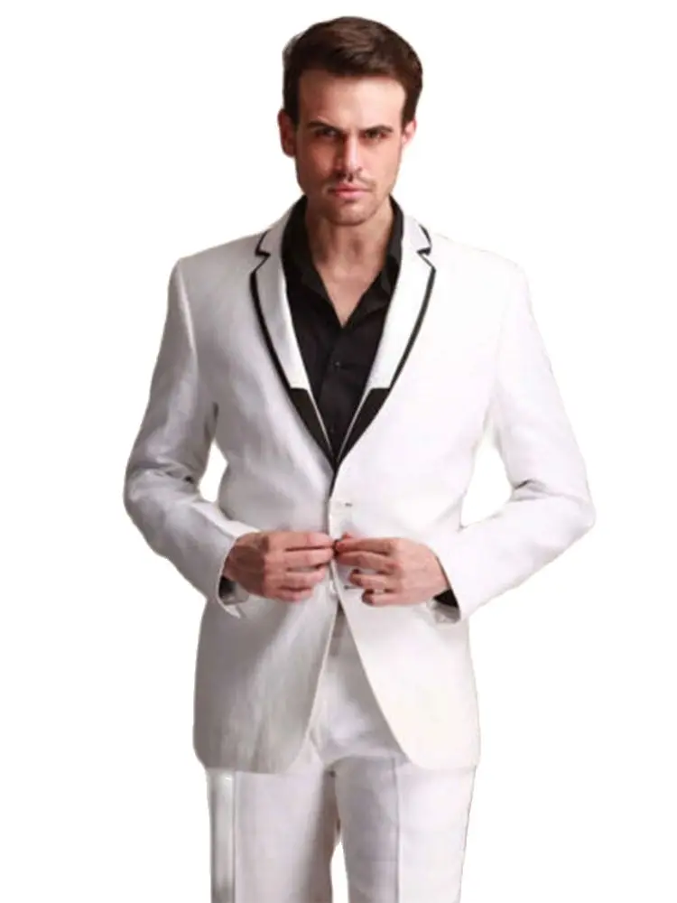 

2Pcs White Blazer Trousers Small Notch Lapel Men Suits Slim Fit Formal Party Best Man Suit Groomsman Wedding Tuxedos(Coat+Pants)