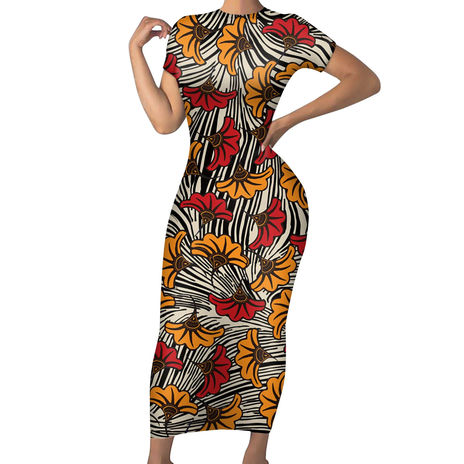 2022 Low Price Custom Women\'s Vintage Dress Polynesian Tribal Rasta Color Background With Sunrise Pattern Ladies Newest Dress