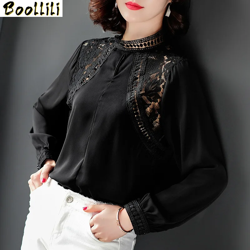 Boollili blusa feminina renda chiffon, camisa branca vintage para mulheres primavera outono 2020