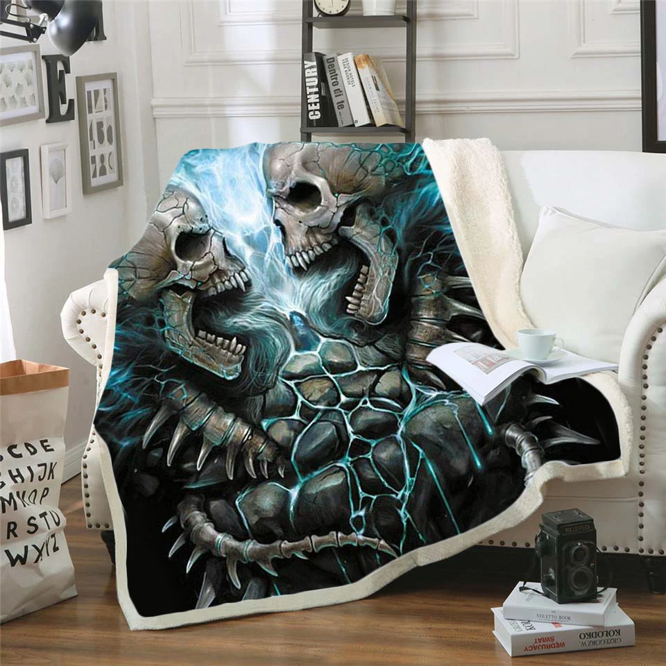 

Bedding Outlet Skull Plush Blanket Sherpa Blanket Gothic Bedding Black White Mystic Bed Blanket For Boy Mantas De Cama style-007