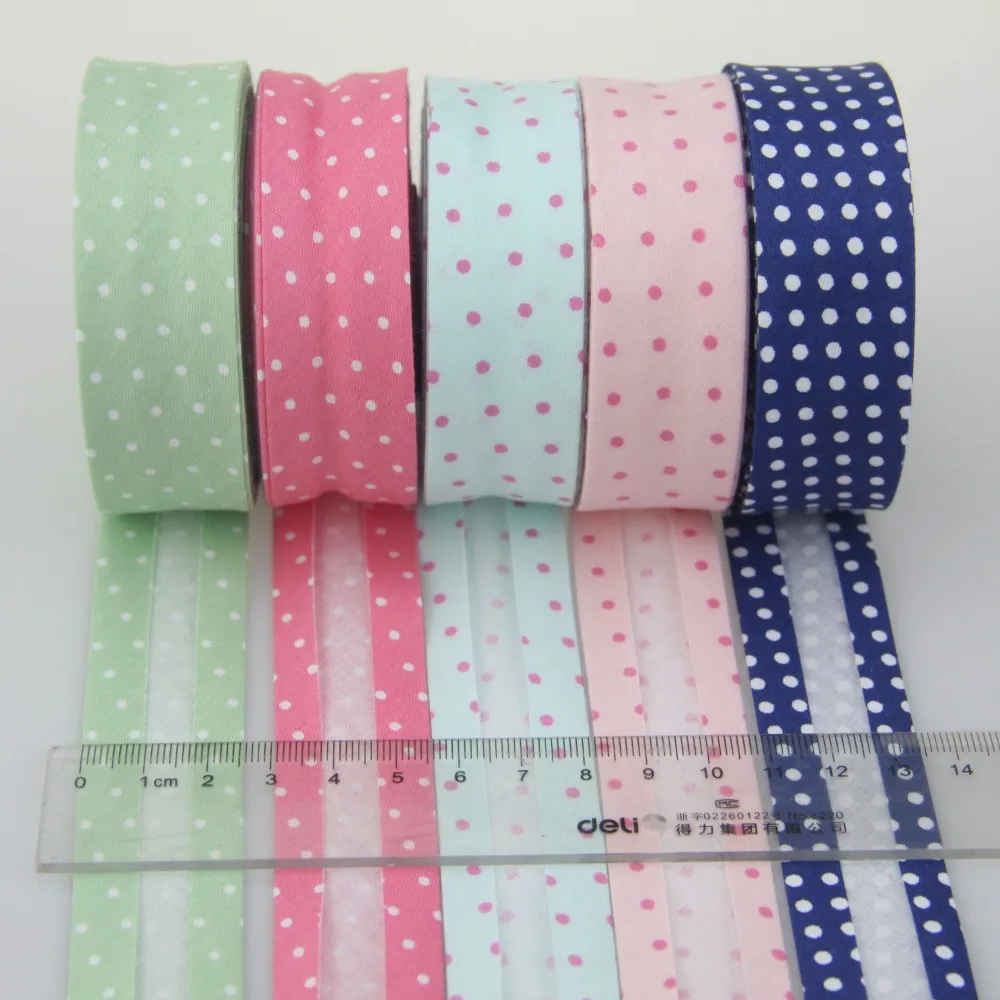 25mm Bias Binding Tape for sewing Polka dots Folded Cotton Bias Fabric Tape for DIY Handmade Sewing Material 5m/lot