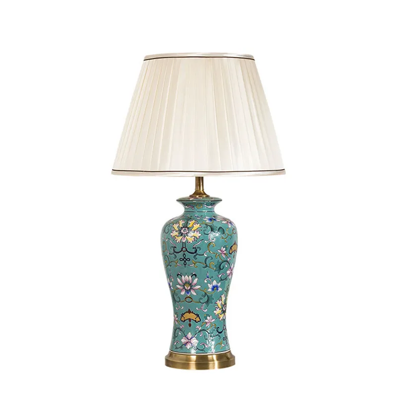 

Blue Peacock Flower Jingdezhen Ceramic Table Lamp For Bed Room Bedside Living Room Foyer Study Desk Reading Night Light TD030