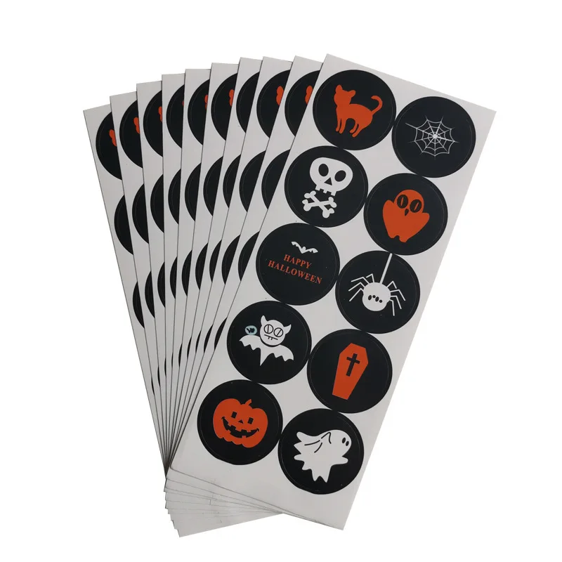 100pcs Halloween Stickers Pumpkin Cartoon Adhesive Label Stickers DIY Biscuit Gift Baking Small Business Packaging Stickers