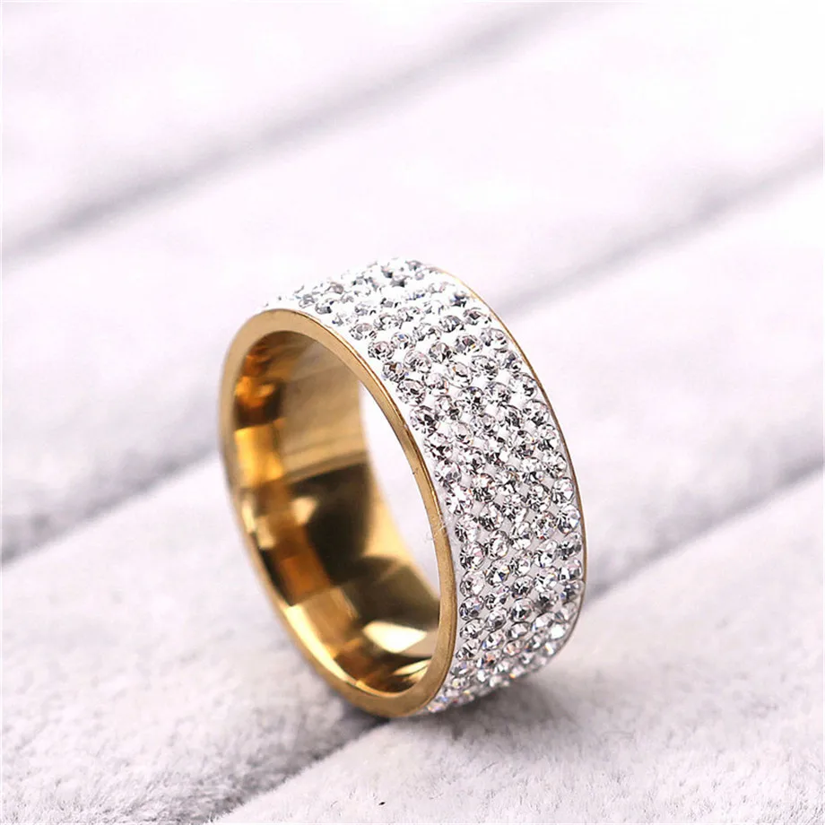 Anello da donna Hip Hop Ice Out Bling con strass pieni Anelli in acciaio inossidabile color oro per uomo Donna Gioielli di moda Anel