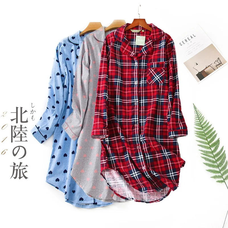 

Sleep Shirt Femme Cotton Nightwear Loose Button-down Sleepwear Lapel Home Dressing Gown Sexy Nightdress Lounge Nightshirt