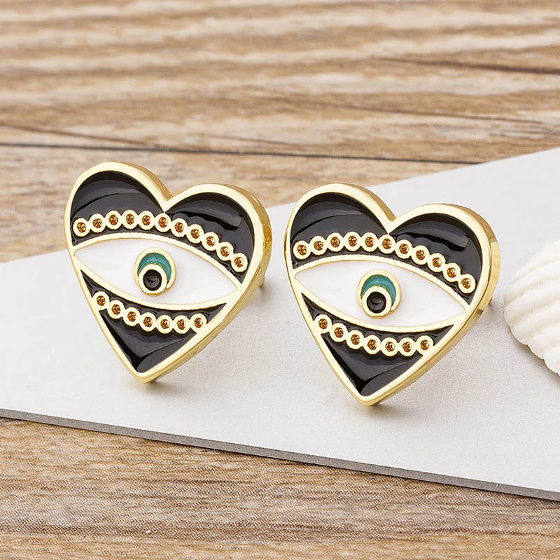 AIBEF Romantic Heart Shape Cute Mini Small Stud EarringsTrendy Evil Eye Enamel Jewelry Women Wedding Engagement Birthday Gift