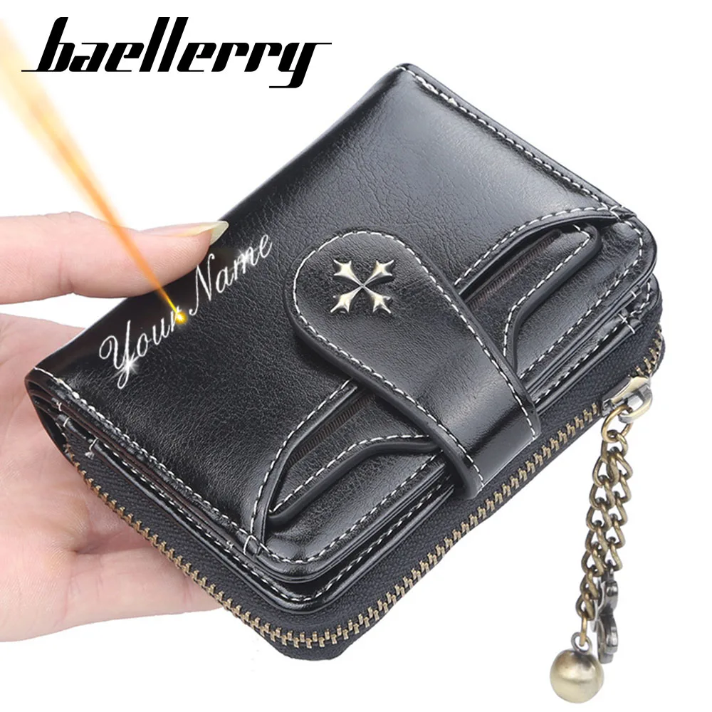 2021 New Women Wallets Name Engraving Fashion Short PU Leather Top Quality Card Holder Female Purse Zipper Wallet For Women