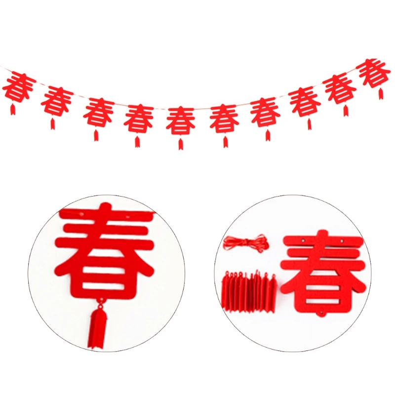 Chinese New Year Traditional Banner DIY Non-woven Lucky Hanging Flag Ceiling Decorations Bunting Garland Party Favors M68E