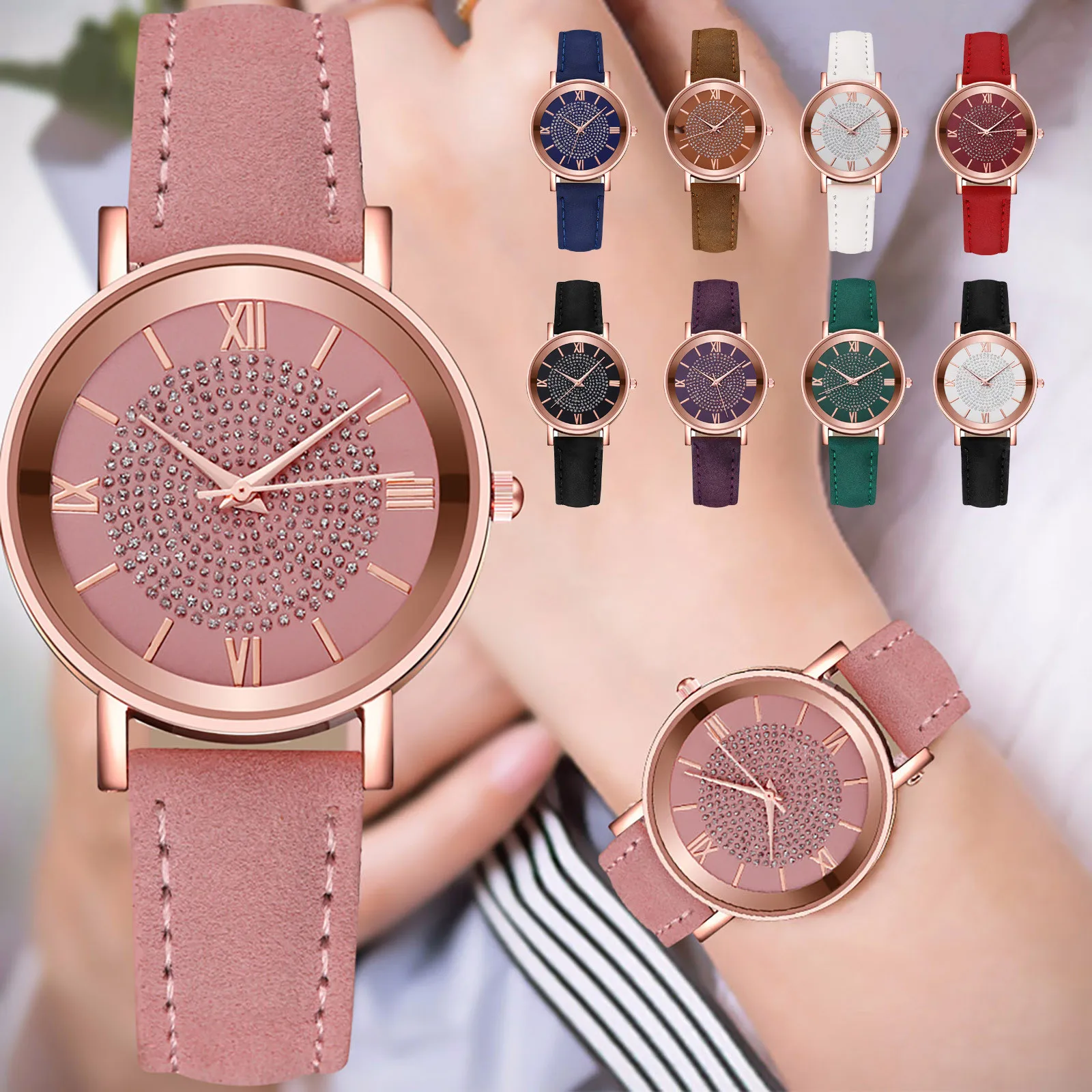 Women Digital Quartz Watch Rose Gold Luxury Temperament Ladies Belt Watch Analog Easy To Read Arabic Candy Color Montre Femme