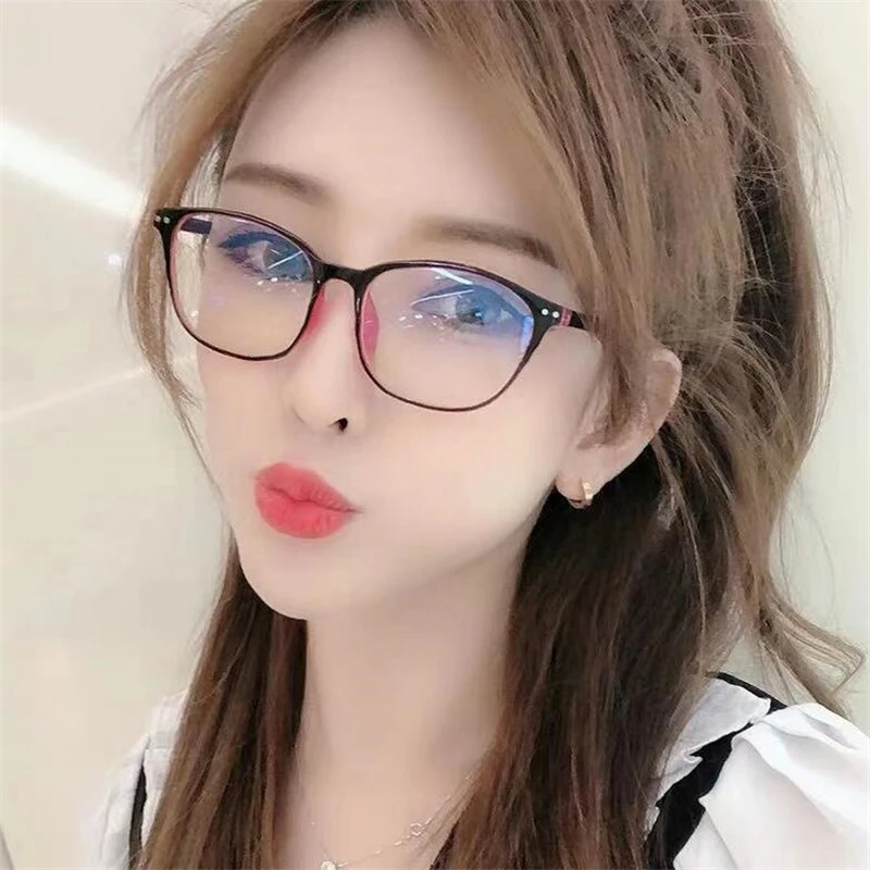 Rivets Finished Myopia Glasses Women Blue Film Coating Oval Nearsighted Eyeglasses -1.0 -1.5 -2.0 -2.5 -3.0 -3.5 -4.0 -4.5 -6.0