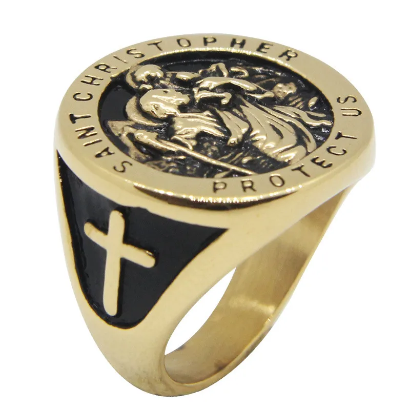 Saint Cross Ring 316L Stainless Steel Saint Christopher Jewellery Size 7-15