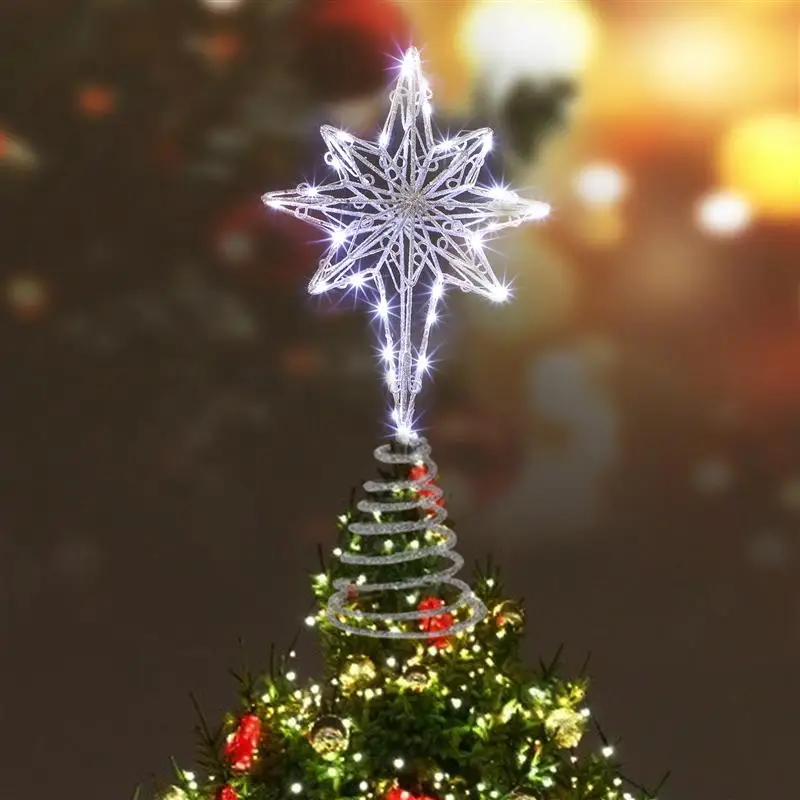 Christmas Tree Topper Star Decorations Light Glitter Tree Topper Star Iron Craft Christmas Tree Top Lamp Christmas Tree Topper