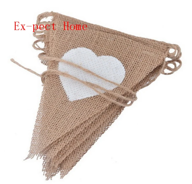 DHL 100set practical 13pcs/set Fabric Bunting Banner white Heart Flags vintage Wedding Party Burlap Banners