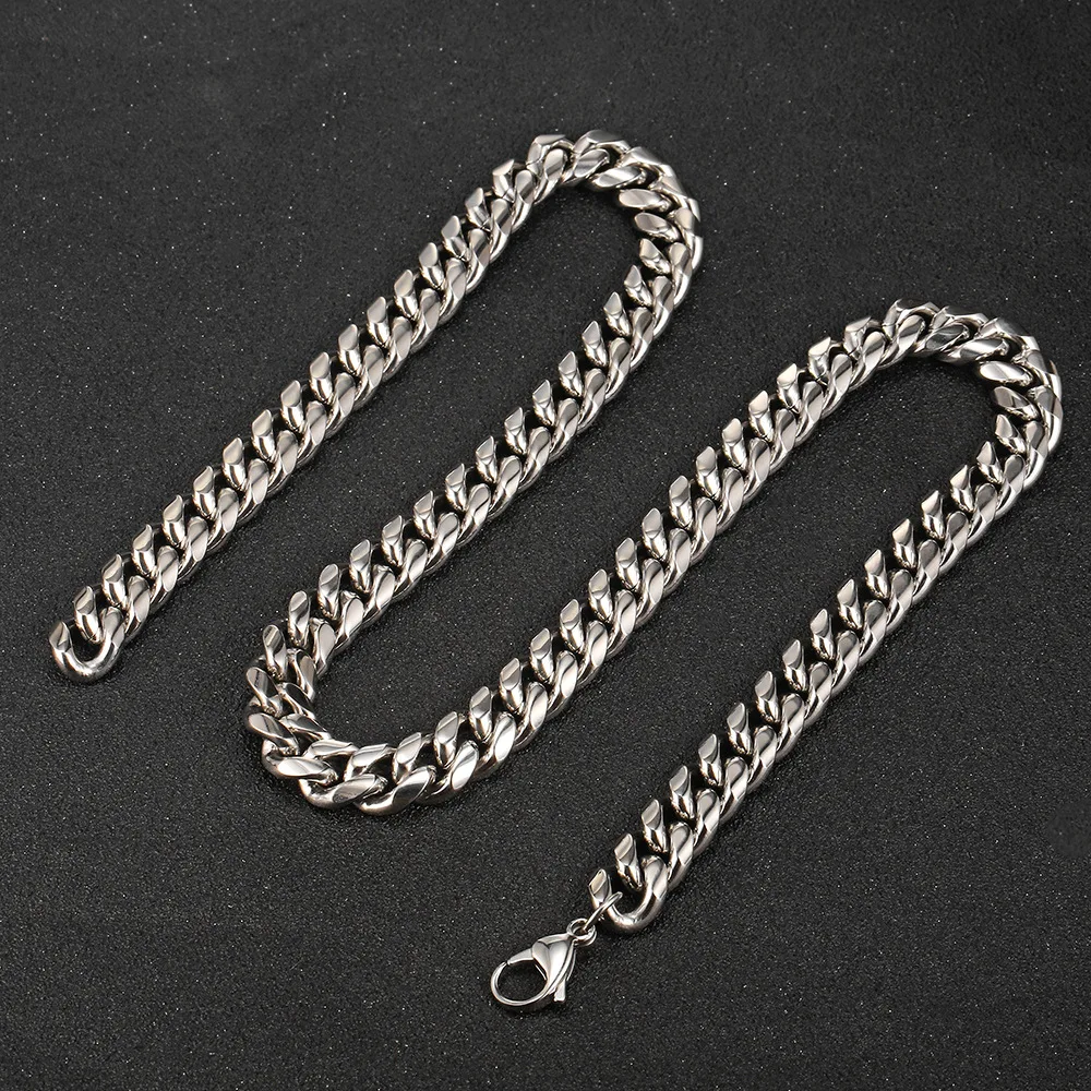 6/8/10/12mm Hip Hop Men Stainless Steel Necklace Miami Cuban Link Curb Chain Choker Necklaces