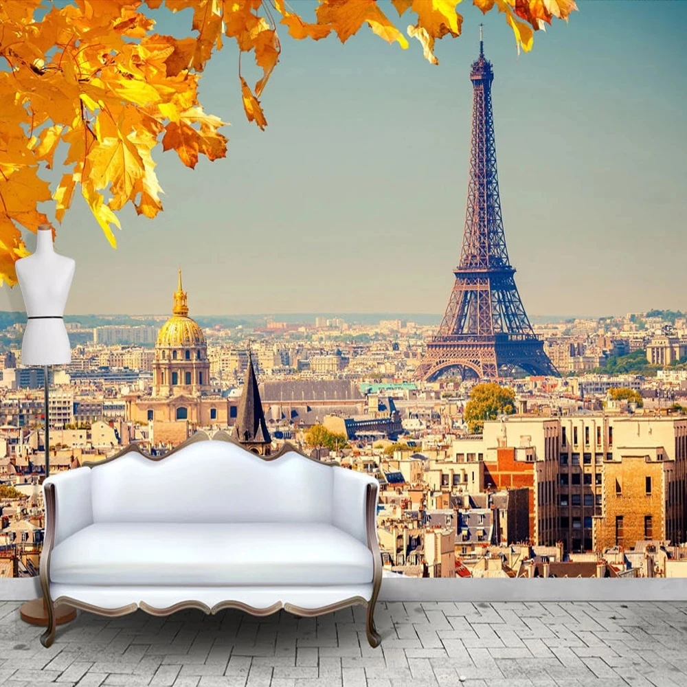 

Custom 3D Photo Wallpaper Eiffel Tower European City Maple Leaf Picture Living Room Bedroom TV Backdrop Mural