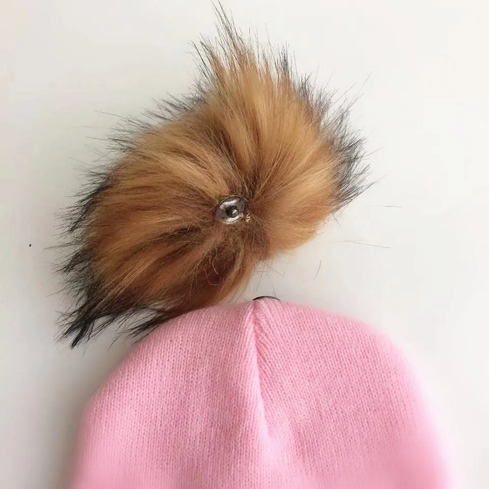 diamond embroidery baby knitted Warm Winter Wool hat cap girl boy kids faux fur pompom children crown beanies casual skullies