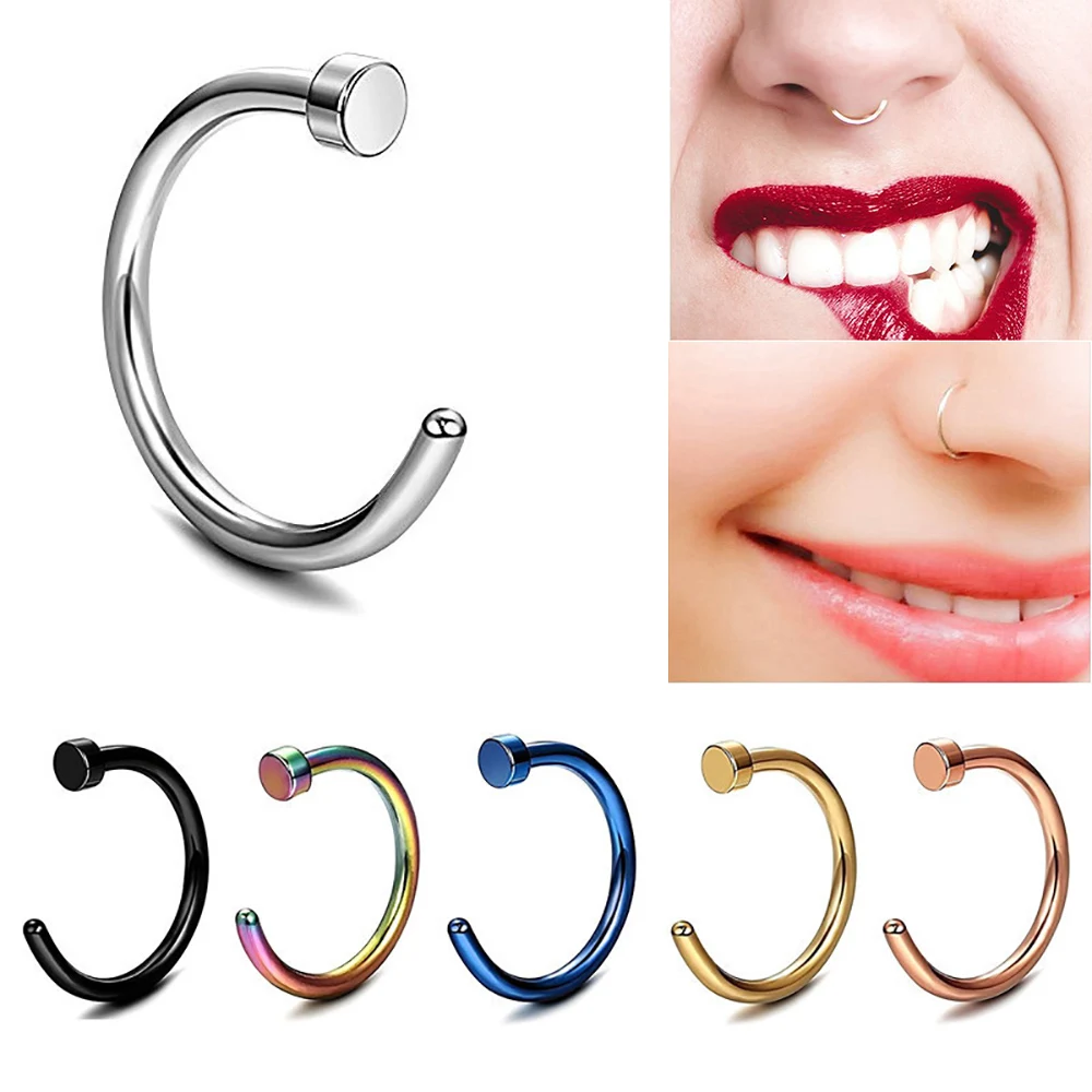 8mm Punk Stainless Steel Fake Nose Ring C Clip Lip Ring Earring Helix Rook Tragus Faux Septum Body Piercing Jewelry