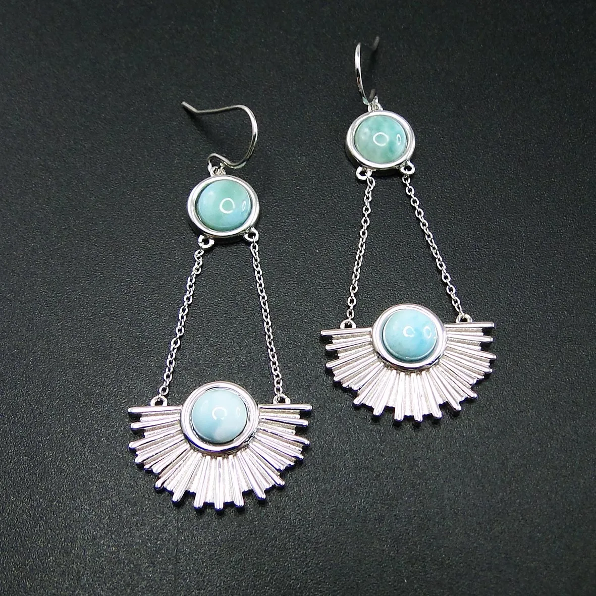 

Natural Dominica Larimar Jewelry Dangle Earrings 925 Sterling Silver Larimar Dangle Drop Earrings for Women Gift