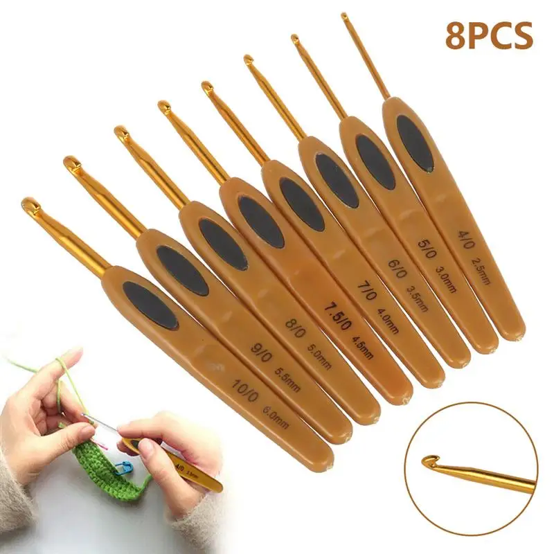 8Pcs Mix Size 2.5mm-6mm Crochet Hook Knit Weave Yarn Craft Knitting Needle Plastic Handle Knitting Hooks Needles Sewing Tools