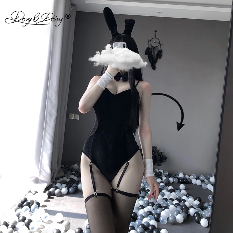 Sexy Bunny Girl Cosplay Costumes Women Sweet Rabbit Bodysuit Rabbit Ears Bunny Tail Roleplay Party Club Wear Erotic Set  JA042