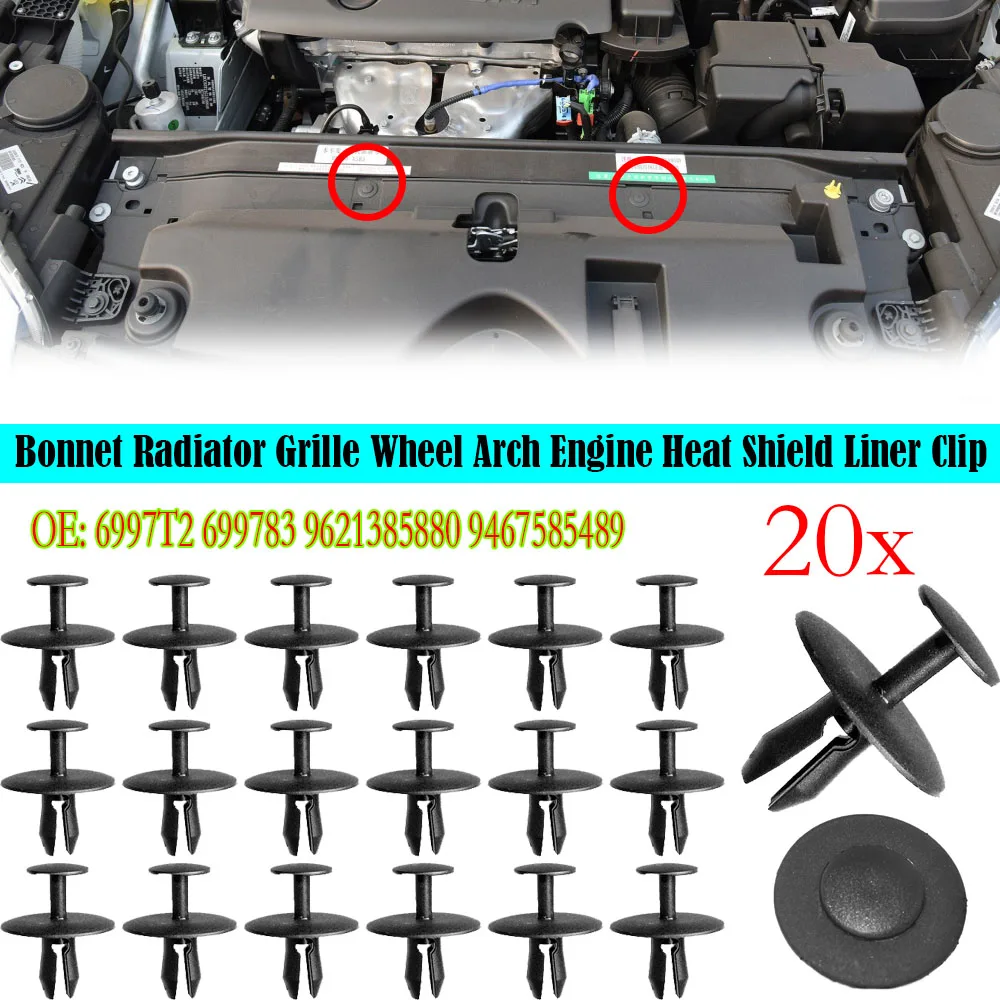 20Pcs Bonnet Radiator Wheel Arch Fastener Clip Rivet For Peugeot 206 307 308 3008 5008 Partner Citroen C2 C3 C4 Berlingo Jumpy