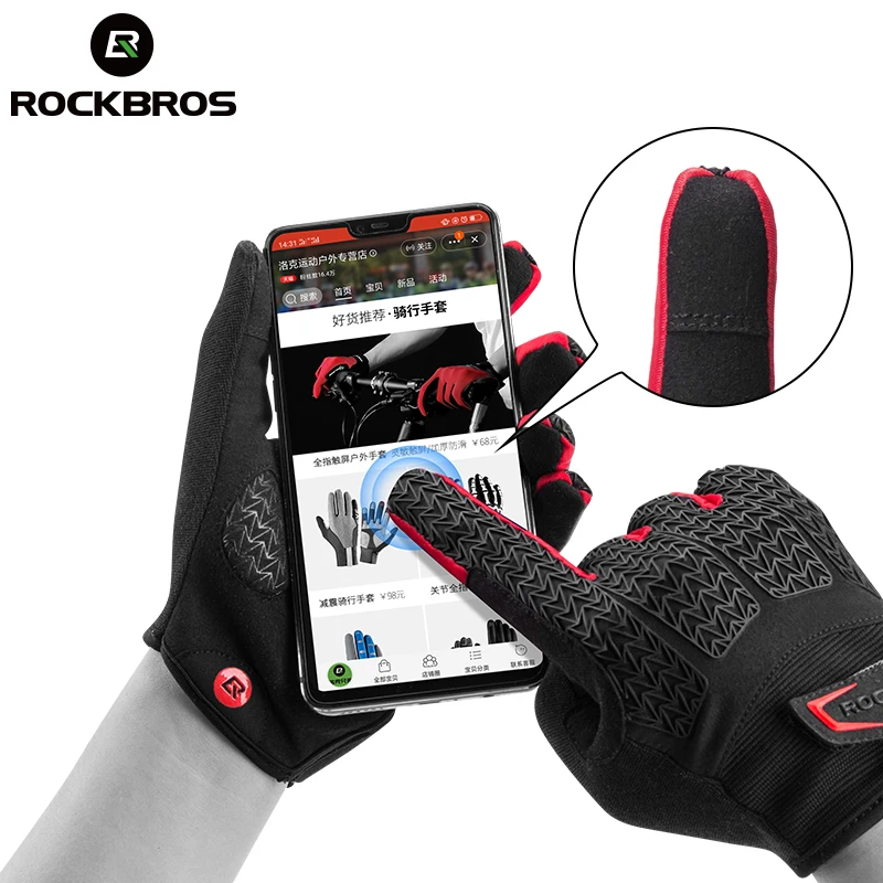 ROCKBROS GEL Silicone Cycling Gloves Fleece Full Finger Touch Screen MTB Road Bike Gloves Motorcycle Winter Bike Accessories