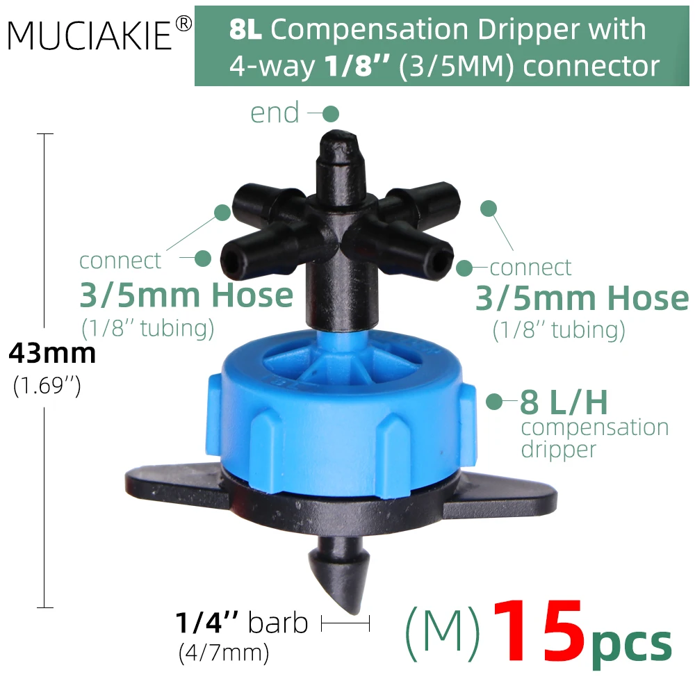 MUCIAKIE 24 Types 3/5MM 1/8\'\' Micro Drippers Fittings Garden Drip Irrigation Emitters Compensation 2/3/5/6-Way Coupling Adaptor