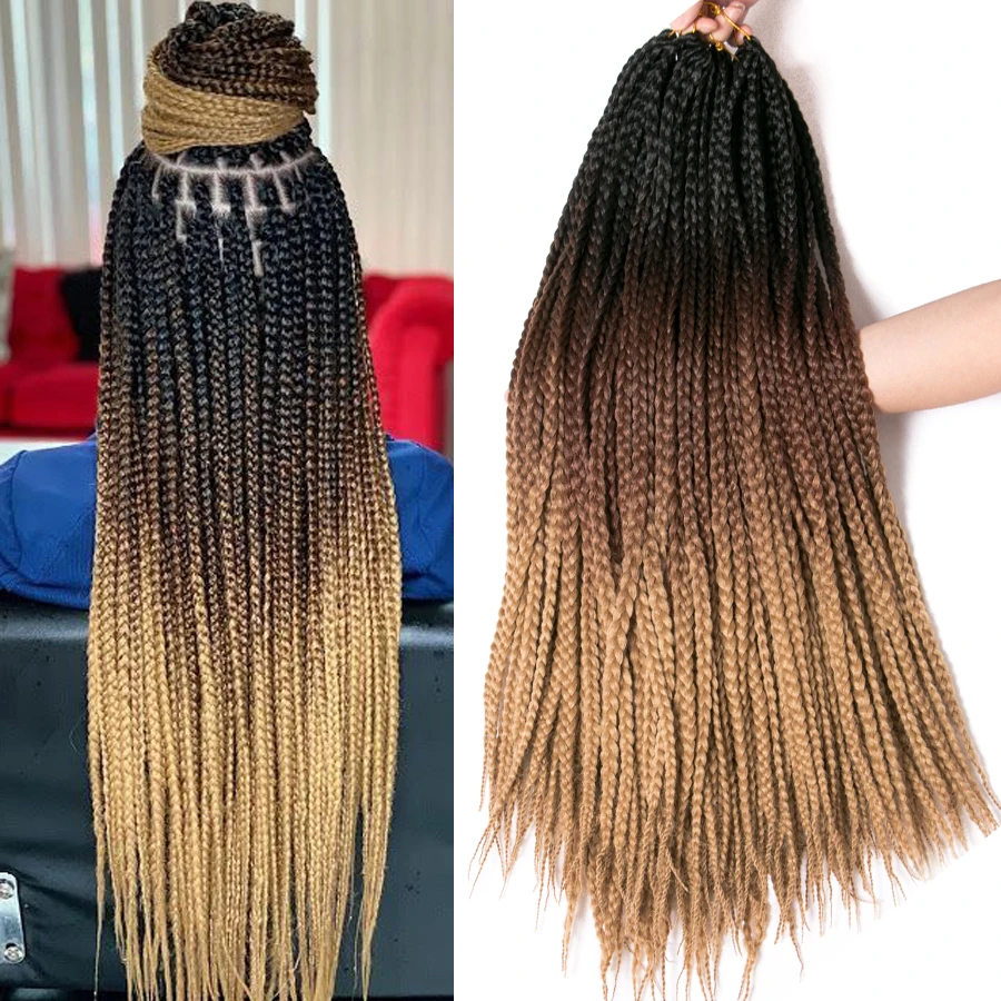 Crochet Braid Synthetic 24 Inch Box Braid 22 Roots/pcs Blonde Ombre Braiding Hair Extension Heat Fiber Bulk braid