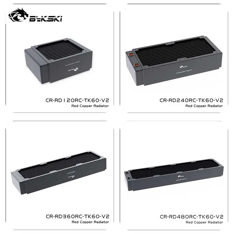 Bykski CR-RD120/240/360/480RC-TK60-V2 Radiator Wodny do PC, Miedziany Radiator z Gniazdem G1/4 i Wentylatorem o Grubości 60MM do Chłodzenia CPU