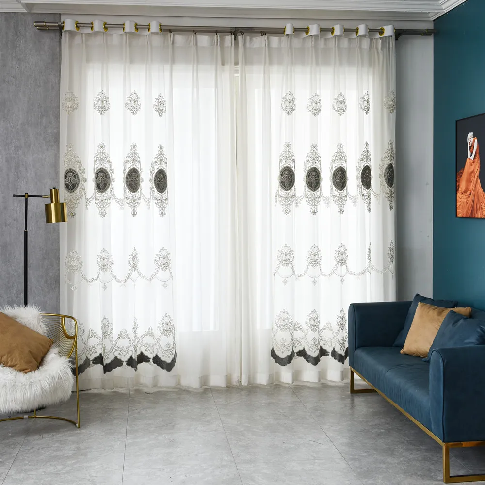 Luxury Tulle/Sheer Curtains Panels for Living Room Bedroom Bacedrop, Embroidered European Style 3D Curtain, 1 Panel