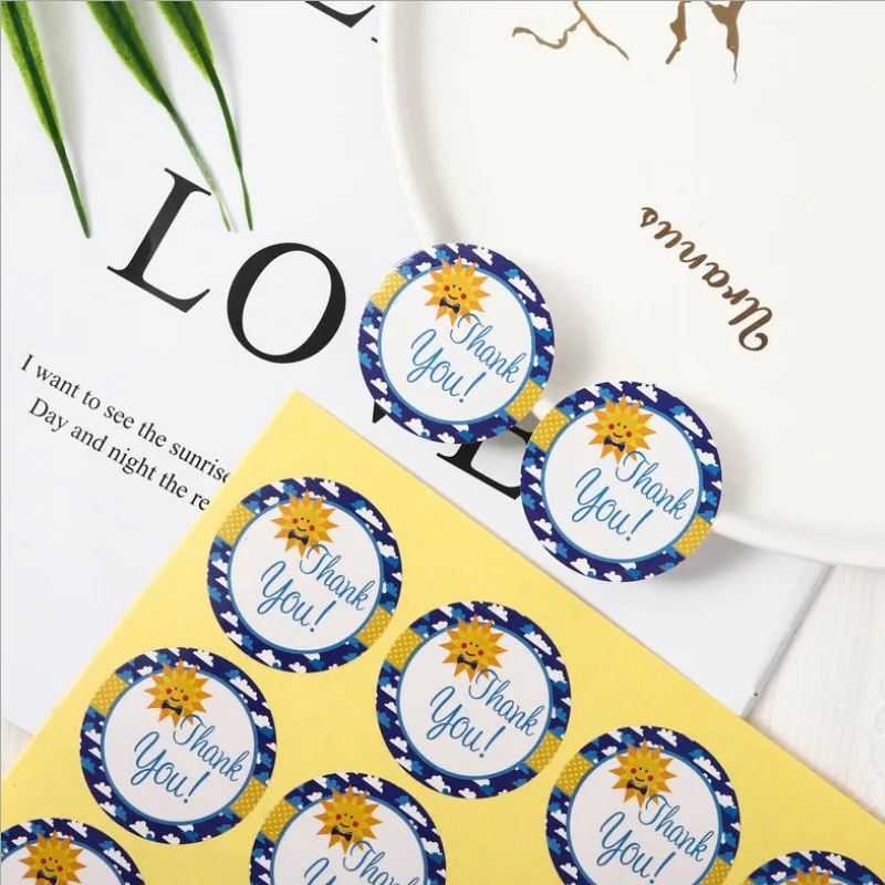 120pcs/pack Blue Side Sun Thank you Snack Sealing Round Sticker Blue cloud Paper Stickers bag sealing 38MM