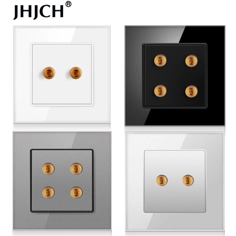 JHJCH-Wall-mounted audio socket, speaker junction box power output, tempered glass crystal panel, black, white, gray