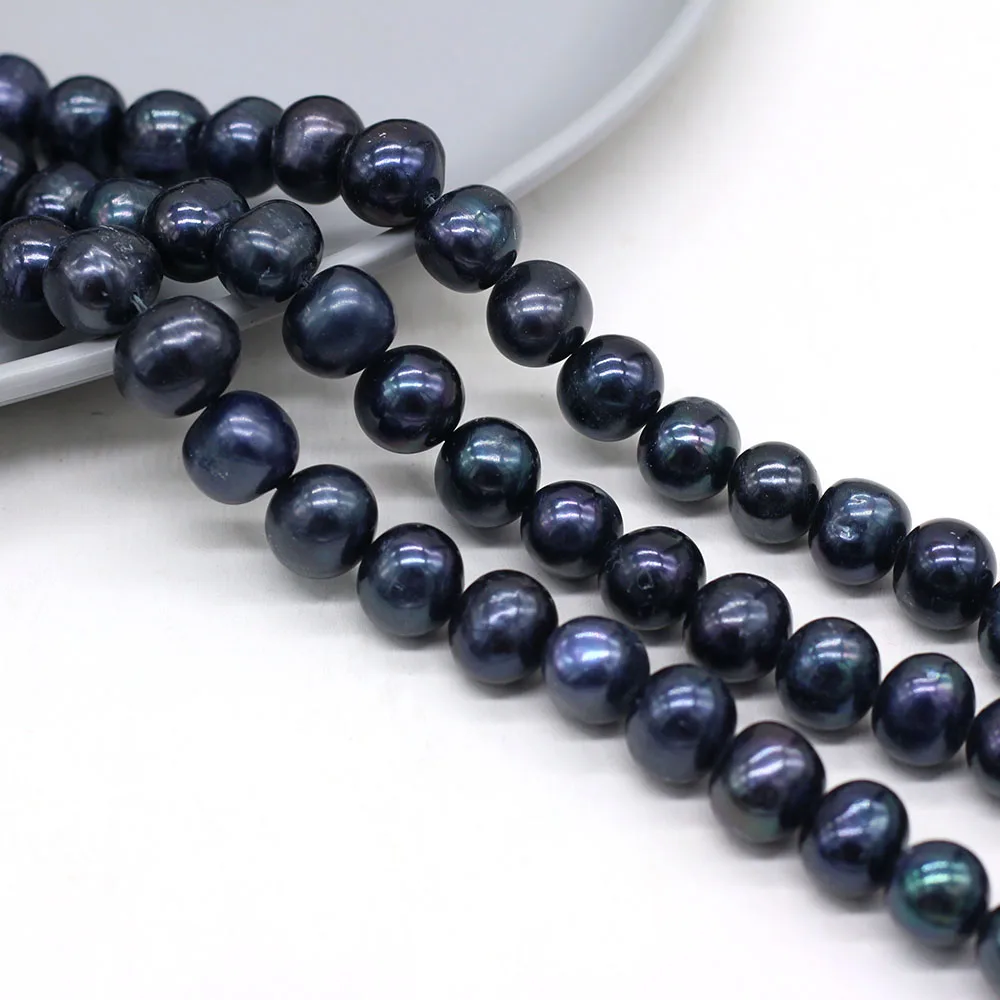 Natural Freshwater Black Pearl Round Beads Exquisite Loose Bead For Jewelry Making DIY Charms Bracelet Necklace Accessories 36cm