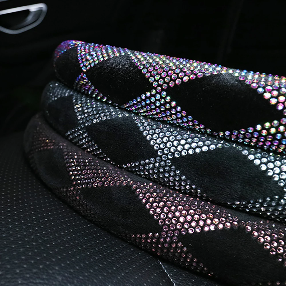 Tampas antiderrapantes universais do volante do carro do luxuoso, strass colorido coberto, 38cm