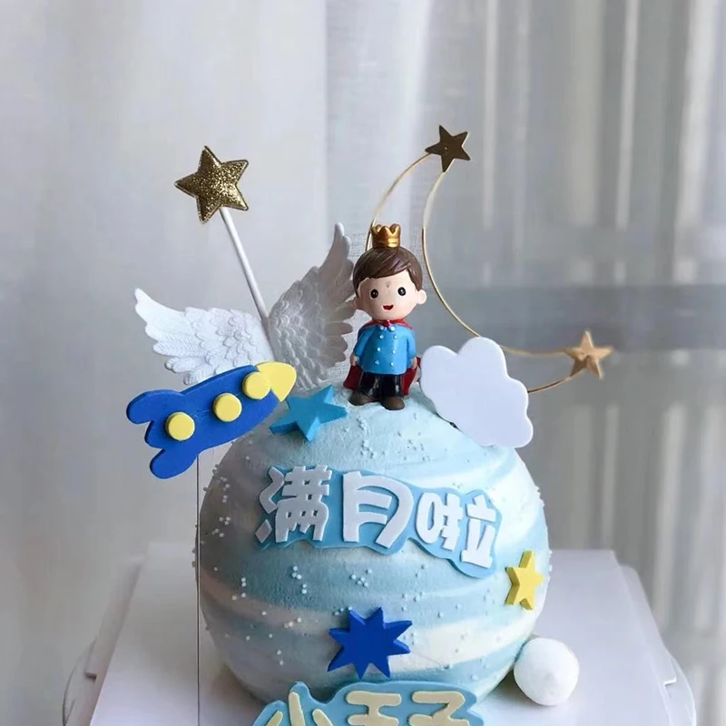 1st 2st 3st 4st 5st Crown Prince rainbow balloon Star Baby Boy\'s Happy Birthday Cake Topper Kid Party Supplies blue Love Gifts