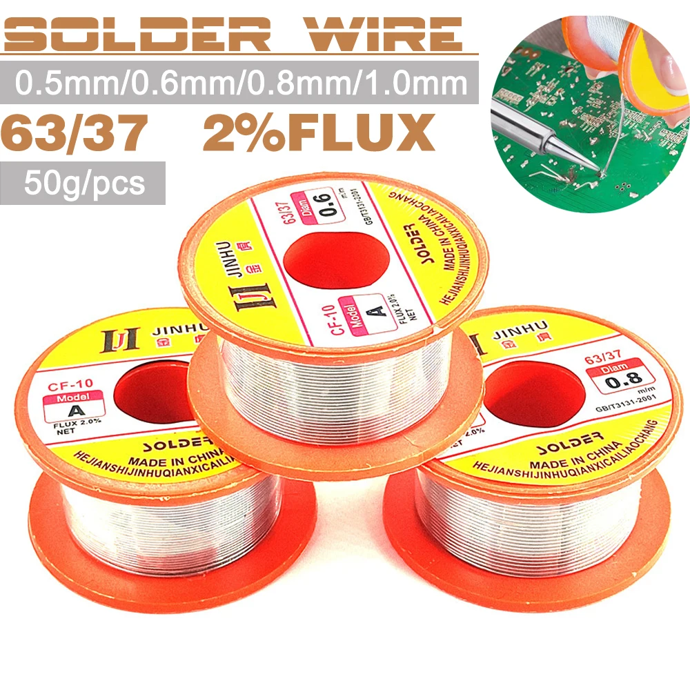 50g  FLUX 2.0% 45FT CF-10 Solder Wire Tin 0.5/0.6/0.8/1.0 mm Roll Clean Rosin Welding Core Soldering Wire Flux Reel Tube